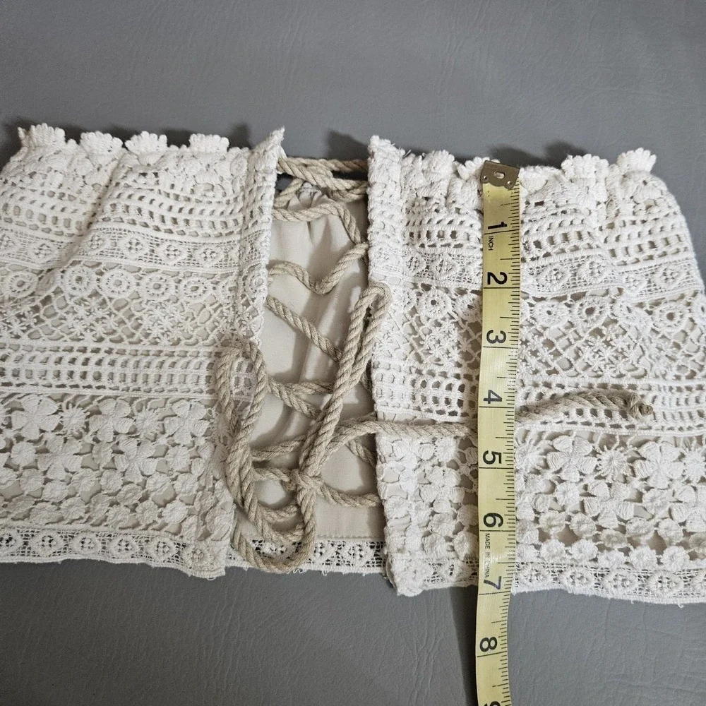 Just Bee Queen Ivory Crochet Lace 2-Piece Set Bandeau Top & Fringed Maxi Skirt M - Picture 8 of 14
